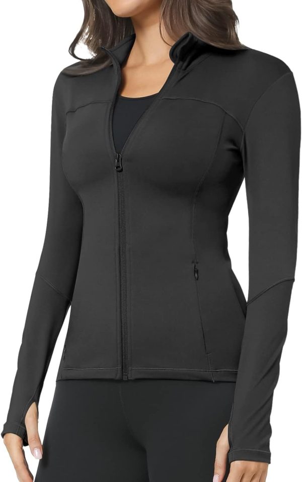 Women's Full Zip Slim Fit Lightweight Athletic Running Track Jacket with Pockets