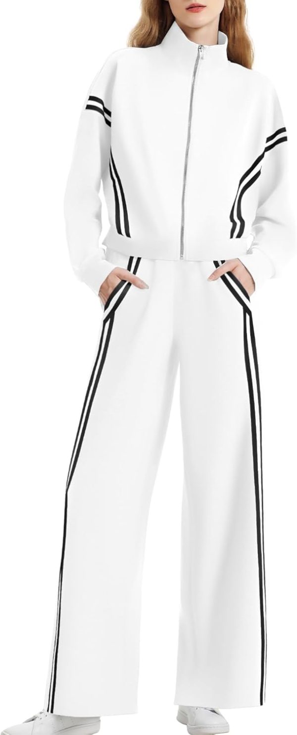 Women's Zipper Stand Collar Jacket High Waist Track Pants Set