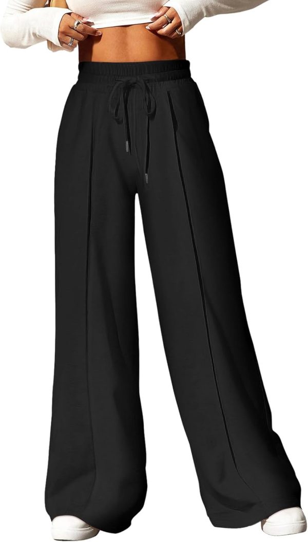 Women's High Waisted Drawstring Wide Leg Casual Yoga Sweatpants with Pockets