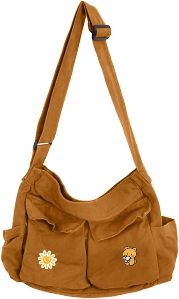 Heavy Duty Canvas Shoulder Bag Multiple Pockets for Laptop
