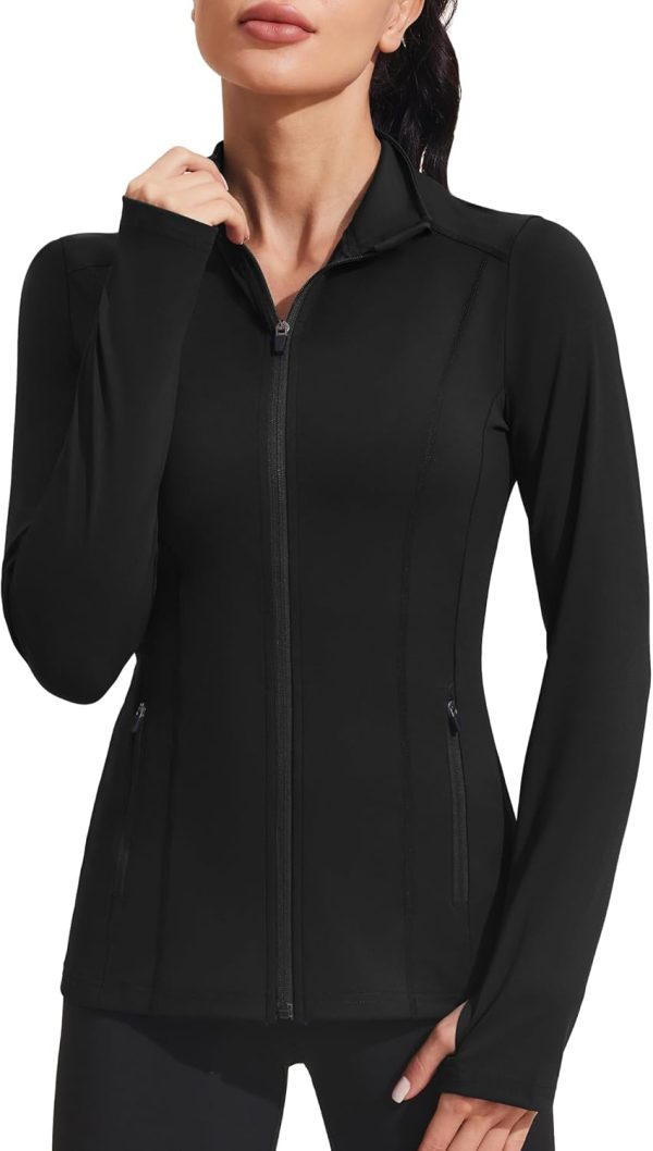 Women's Slim Fit Full Zip Running Gym Athletic Jacket with Pockets