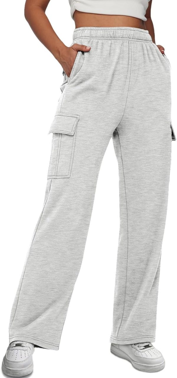 Women's Wide Leg Fleece Baggy Cargo Sweatpants Winter Clothes with Pockets
