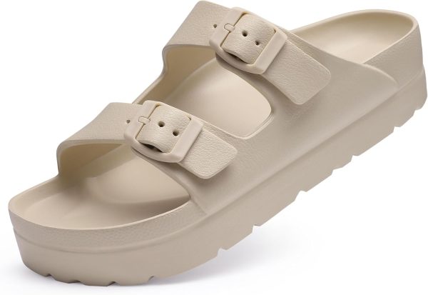 Women's Chunky Platform Slide Sandals with Arch Support Adjustable