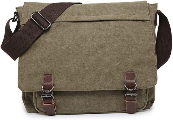 Large Vintage Canvas Messenger Crossbody for 15 Inch Laptop