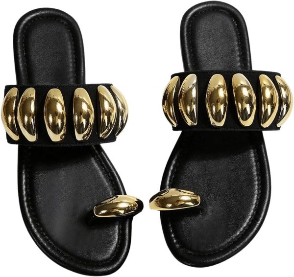 Women's Gold Metallic Dressy Open Toe Flip Flop Slides