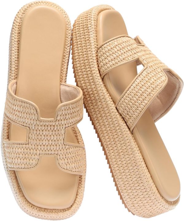 Women's Raffia Platform Wedge Slide Espadrille Sandals