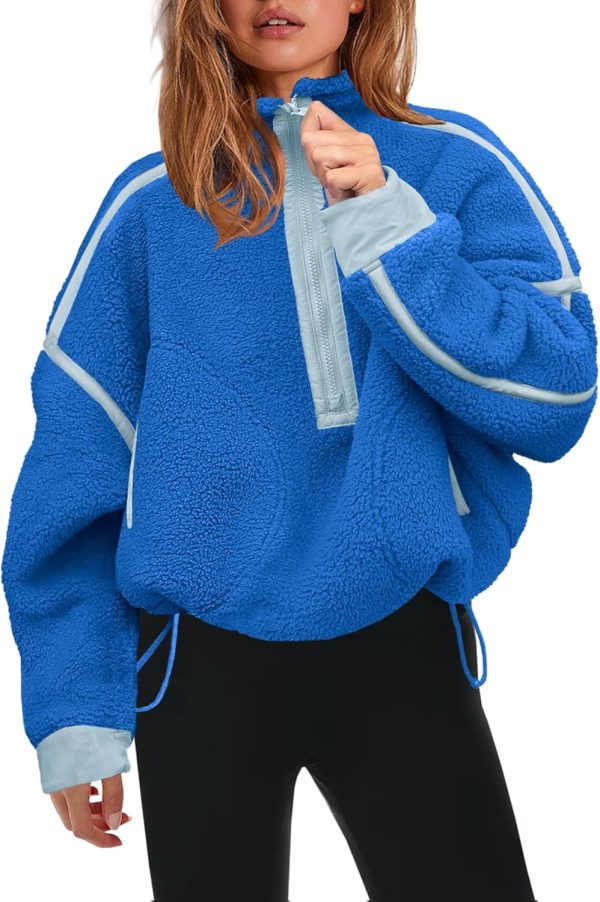 Women's Half Zip Sherpa Fleece Pullover Soft Oversized Sweatshirt with Pockets